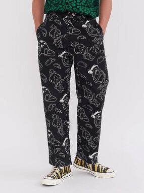 Lazy Oaf X The Flintstones Sz 30 Black Printed Novelty Relaxed Whimsical Pants